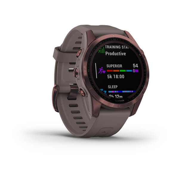 Мультиспортивные часы Garmin Fenix 7S Sapphire Solar, титановый темно-бронзовый с сланцево-серым силиконовым ремешком