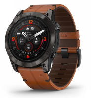 Мультиспортивные часы Garmin Epix Pro (Gen 2) Sapphire Edition 51 мм, титановый угольно-серый, DLC, коричневый кожаный ремешок