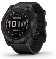 Мультиспортивные часы Garmin Fenix 7X Sapphire Solar титановый черный DLC с силиконовым ремешком