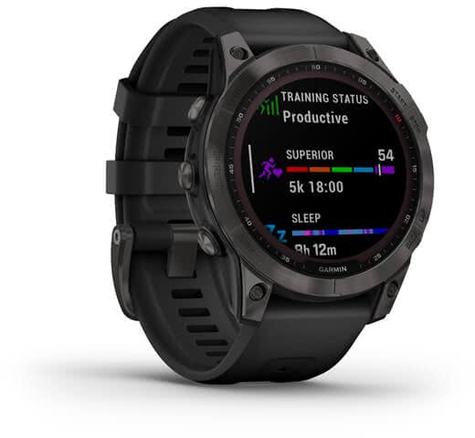 Мультиспортивные часы Garmin Fenix 7 Sapphire Solar, титановый серый DLC с черным ремешком