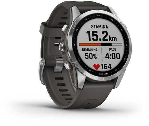 Мультиспортивные часы Garmin Fenix 7S, серебристый с графитовым силиконовым ремешком