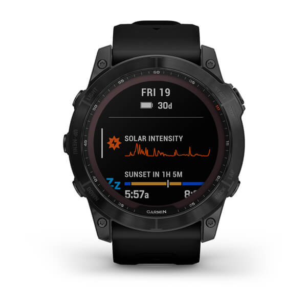 Мультиспортивные часы Garmin Fenix 7X Sapphire Solar титановый черный DLC с силиконовым ремешком