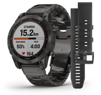 Мультиспортивные часы Garmin Fenix 7 Sapphire Solar, Sapphire Solar титановый угольно-серый DLC с угольно-серым титановым DLC браслетом