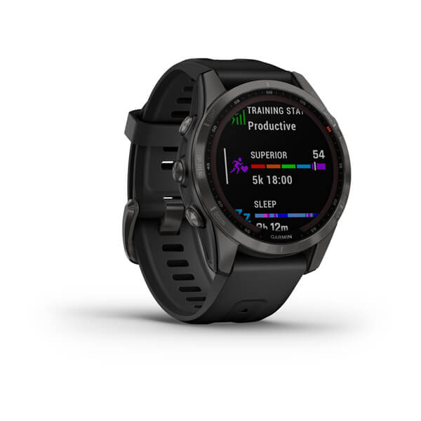 Мультиспортивные часы Garmin Fenix 7S Sapphire Solar, титановый угольно-серый DLC с силиконовым ремешком