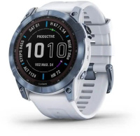 Мультиспортивные часы Garmin Fenix 7 Sapphire Solar, титановый синий минерал DLC с белым ремешком