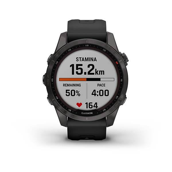 Мультиспортивные часы Garmin Fenix 7S Sapphire Solar, титановый угольно-серый DLC с силиконовым ремешком