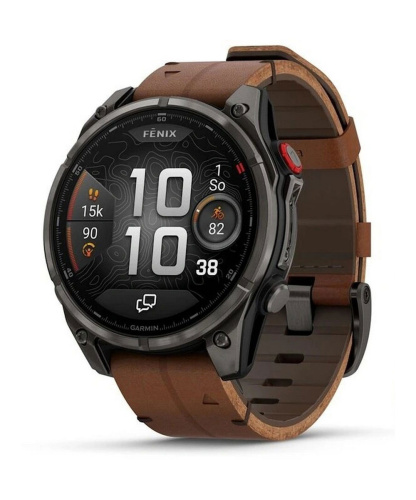 Умные часы Garmin Fenix 8, 51 мм Amoled, Sapphire Lens Carbon Grey DLC Tinanium With Chestnut Leather Band фото