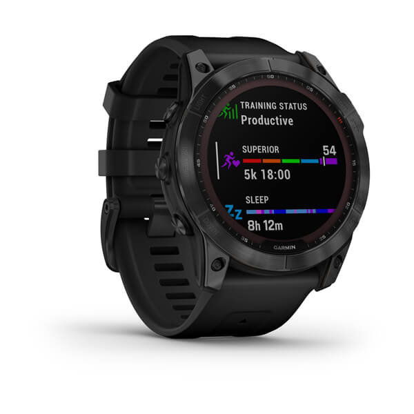 Мультиспортивные часы Garmin Fenix 7X Sapphire Solar титановый черный DLC с силиконовым ремешком