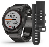 Мультиспортивные часы Garmin Fenix 7X Sapphire Solar титановый угольно-серый DLC с угольно-серым титановым DLC браслетом