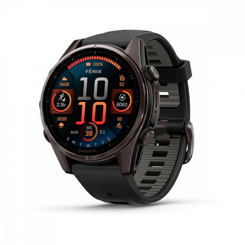 Умные часы Garmin Fenix 8, 47 мм, Amoled Sapphire Carbon Gray DLC Titanium with Black/Pebble Gray Silicone фото