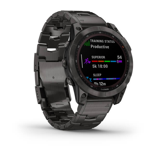 Мультиспортивные часы Garmin Fenix 7 Sapphire Solar, Sapphire Solar титановый угольно-серый DLC с угольно-серым титановым DLC браслетом