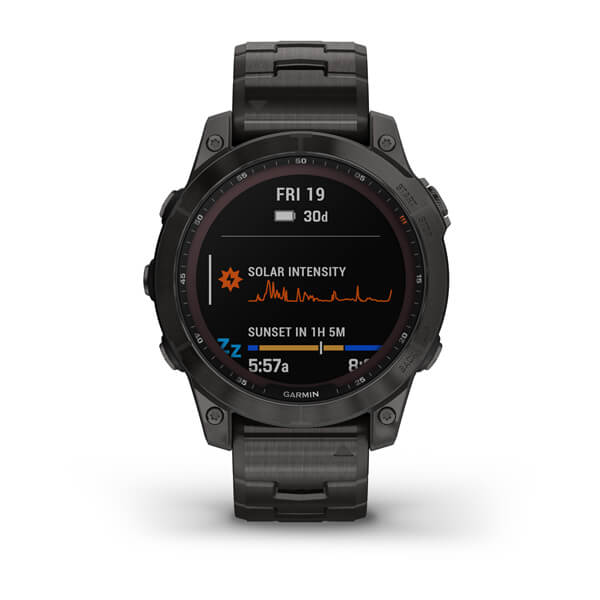 Мультиспортивные часы Garmin Fenix 7 Sapphire Solar, Sapphire Solar титановый угольно-серый DLC с угольно-серым титановым DLC браслетом