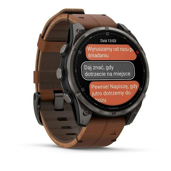 Умные часы Garmin Fenix 8 Pro, 47 мм, Amoled Sapphire Lens Tinanium With Chestnut Leather Band Plus  Black Pebble Gray Silicon Band  фото