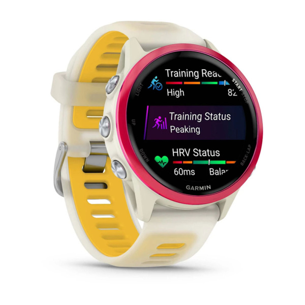 Фото Мультиспортивные часы Garmin ForeRunner 570 42mm Raspberry Aluminum with Translucent Bone/Mango Band