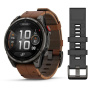 Умные часы Garmin Fenix 8 Pro, 47 мм, Amoled Sapphire Lens Tinanium With Chestnut Leather Band Plus  Black Pebble Gray Silicon Band  фото
