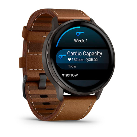 Мультиспортивные часы Garmin Venu 4, 45 мм, Slate with Black Silicone Band and Brown Leather Band фото