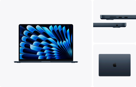 Фото Apple MacBook Air 15" (M5, 10C CPU, 10C GPU, 2026), 24 ГБ, 4 ТБ SSD, Midnight (Полуночный черный)