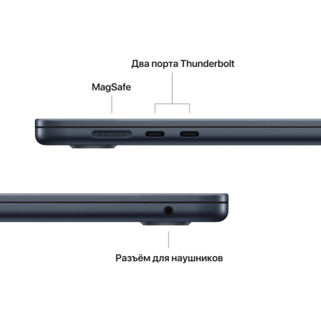 Apple MacBook Air 15" (M2, 8C CPU/10C GPU, 2023), 8 ГБ, 512 ГБ SSD, Midnight (полуночный черный), русская клавиатура