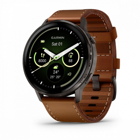 Мультиспортивные часы Garmin Venu 4, 45 мм, Slate with Black Silicone Band and Brown Leather Band фото