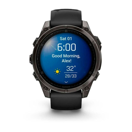 Умные часы Garmin Fenix 8, 47 мм, Amoled Sapphire Carbon Gray DLC Titanium with Black/Pebble Gray Silicone