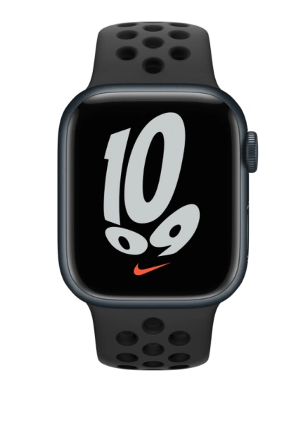 Часы Apple Watch Series 7 GPS 45mm Aluminum Case with Nike Sport Band (Темная ночь/Антрацитовый/Черный) MKNC3