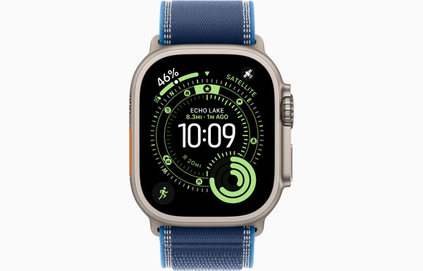 Apple Watch Ultra 3, 49mm, Natural Titanium, Bright Blue Trail Loop M/L, MEWU4