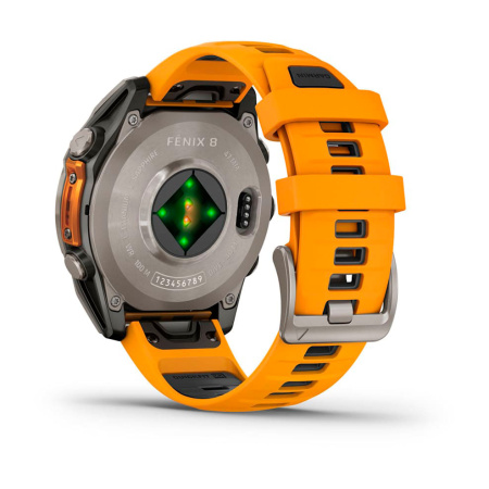 Умные часы Garmin Fenix 8, 47 мм, Amoled Sapphire Titanium with Spark Orange/Graphite Silicone Band
