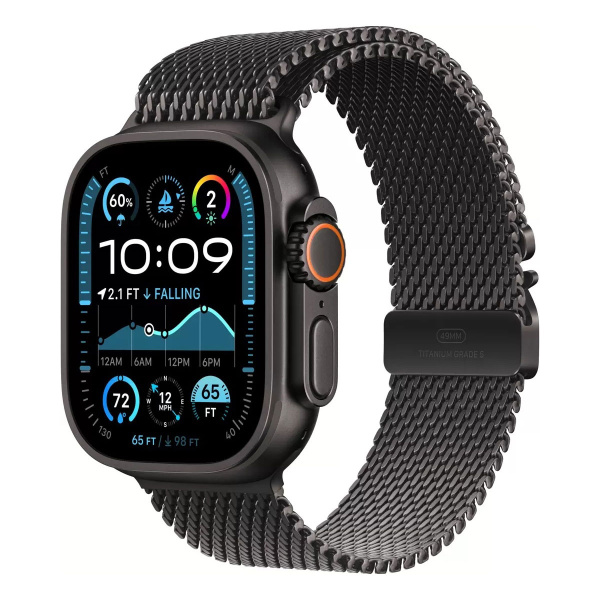 Apple Watch Ultra 2, 49 mm, Black Titanium Case with Black Milanese Loop (M) фото