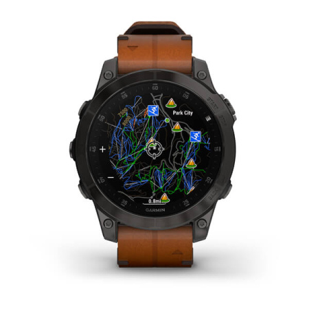 Мультиспортивные часы Garmin Epix (Gen 2) Sapphire титановый черный с коричневым кожаным ремешком