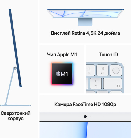 Apple iMac 24" Retina 4K, M1 (8C CPU, 8C GPU), 16 ГБ, 1 ТБ SSD, Blue (синий)