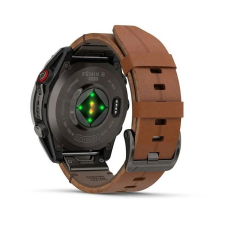 Умные часы Garmin Fenix 8, 51 мм Amoled, Sapphire Lens Carbon Grey DLC Tinanium With Chestnut Leather Band фото