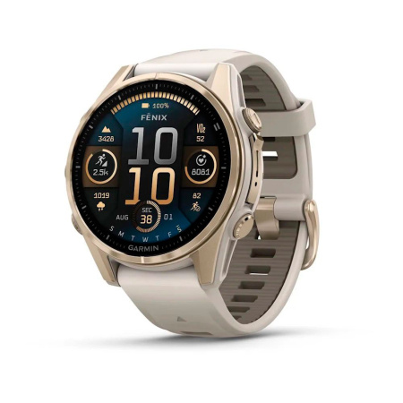 Умные часы Garmin Fenix 8, 43 мм, Amoled, Sapphire, Soft Gold with Fog Gray/Dark Sandstone Silicone Band фото