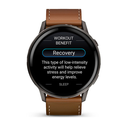 Мультиспортивные часы Garmin Venu 4, 45 мм, Slate with Black Silicone Band and Brown Leather Band фото