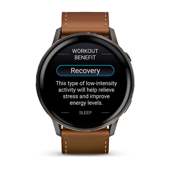 Мультиспортивные часы Garmin Venu 4, 45 мм, Slate with Black Silicone Band and Brown Leather Band фото