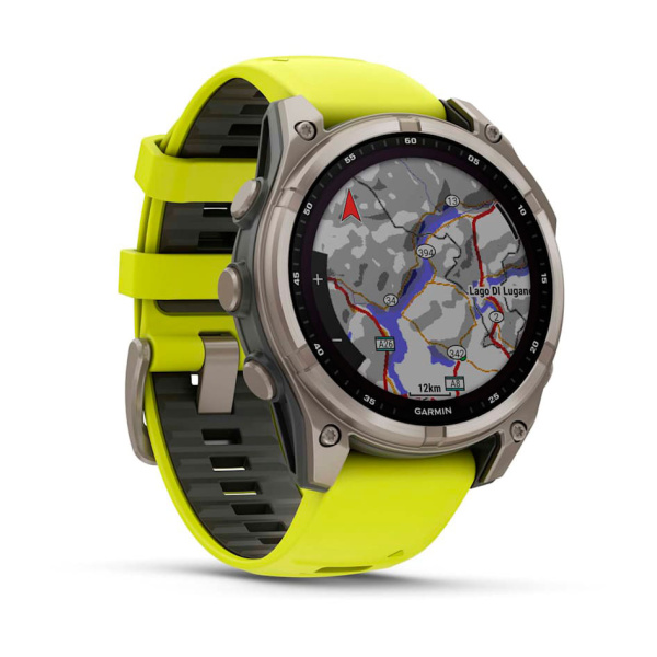 Умные часы Garmin Fenix 8, 47мм Solar Sapphire Carbon Gray DLC Titanium with Amp Yellow/Graphite Silicone Band