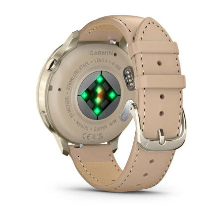 Мультиспортивные часы Garmin Venu 4, 41 мм, Lunar Gold with Bone Silicone Band and Light Sand Leather Band фото