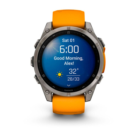 Умные часы Garmin Fenix 8, 47 мм, Amoled Sapphire Titanium with Spark Orange/Graphite Silicone Band