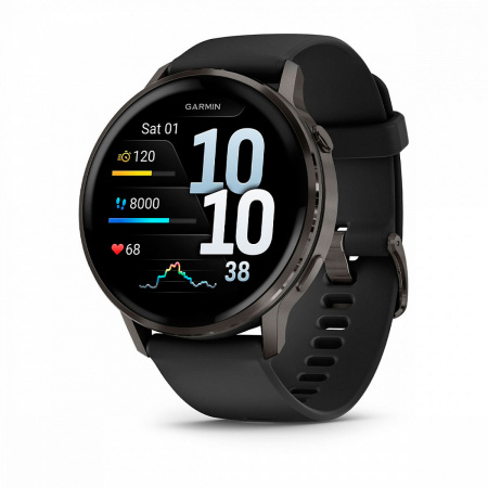 Мультиспортивные часы Garmin Venu 4, 45 мм, Slate with Black Silicone Band фото