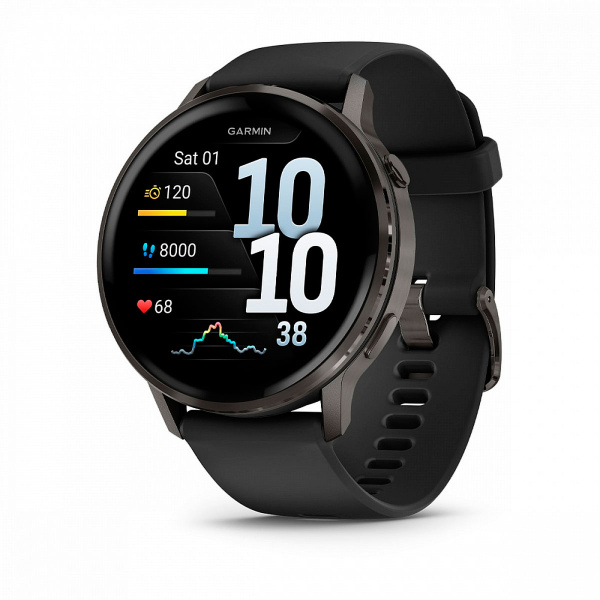 Мультиспортивные часы Garmin Venu 4, 45 мм, Slate with Black Silicone Band фото