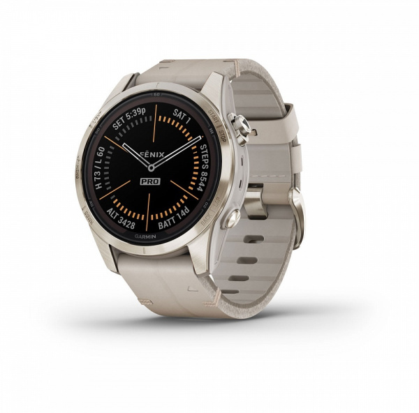 Мультиспортивные часы Garmin Fenix 7S Pro Sapphire Solar Soft Gold Limestone Leather Band
