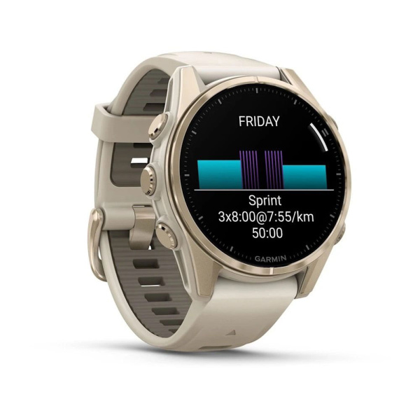 Умные часы Garmin Fenix 8, 43 мм, Amoled, Sapphire, Soft Gold with Fog Gray/Dark Sandstone Silicone Band фото