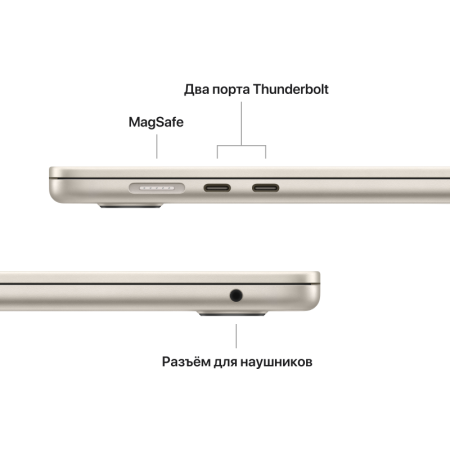 Apple MacBook Air 15" (M2, 8C CPU/10C GPU, 2023), 16 ГБ, 512 ГБ SSD, Starlight (сияющая звезда)