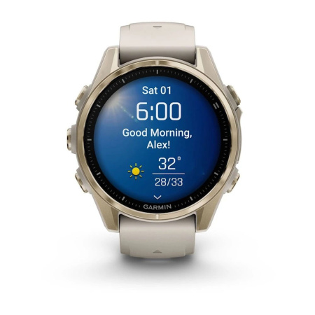 Умные часы Garmin Fenix 8, 43 мм, Amoled, Sapphire, Soft Gold with Fog Gray/Dark Sandstone Silicone Band фото