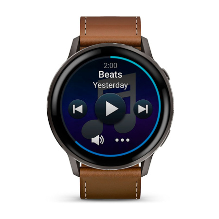 Мультиспортивные часы Garmin Venu 4, 45 мм, Slate with Black Silicone Band and Brown Leather Band фото