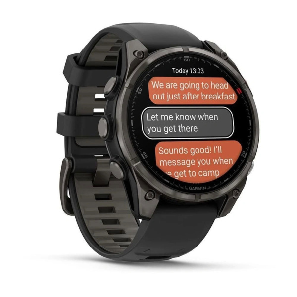 Умные часы Garmin Fenix 8 Pro, 47 мм, Sapphire, Carbon Gray DLC Titanium with Black/Pebble Gray Silicone Band фото