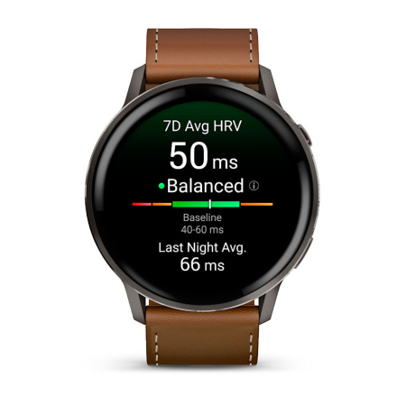 Мультиспортивные часы Garmin Venu 4, 45 мм, Slate with Black Silicone Band and Brown Leather Band фото