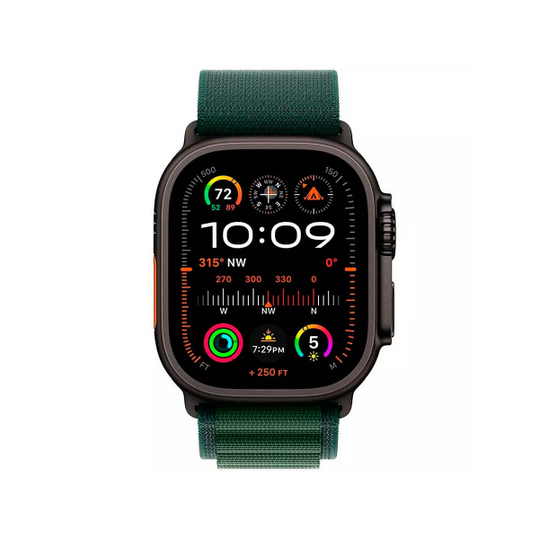 Apple Watch Ultra 2, 49mm, Black Titanium Case, Dark Green Alpine Loop M, MX4R3