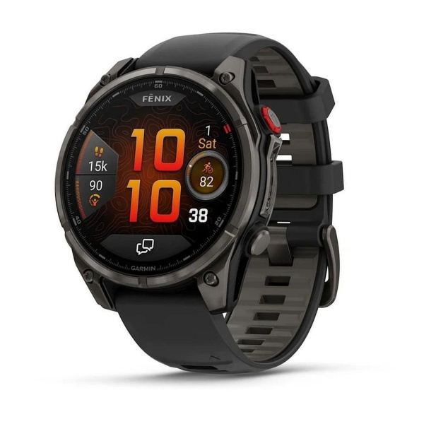 Умные часы Garmin Fenix 8 Pro, 47 мм, Sapphire, Carbon Gray DLC Titanium with Black/Pebble Gray Silicone Band фото